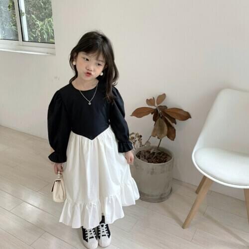 Girls' Dress Cotton 2020 Autumn New Childrens Korean Black and White Girls Princess Dress kids dresses for girls
