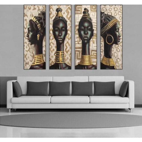 Golden Africa Women Portrait Painting on Canvas Egyptian Girls Posters and Prints Black Woman Pictures for Living Room Decor