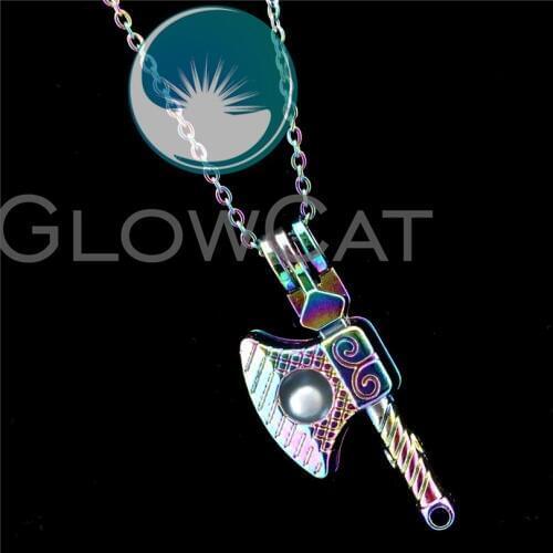 R-C633 Colorful Axe Tool Beads Cage Pendant Perfume Diffuser Aromatherapy Stone Pearl Cage Locket Necklace