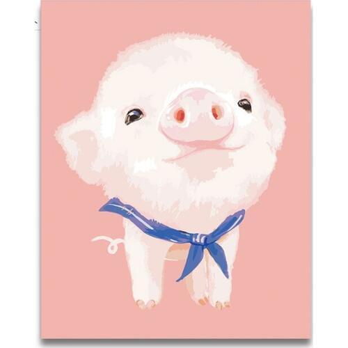 Animal cut pink pig with tie picture oil Painting By Numbers kits on canvas draw coloring by numbers