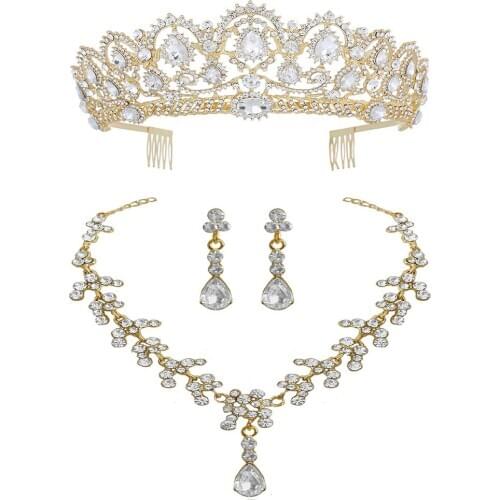 Luxury Jewelry Set Silver Crystal Tiara Crown With Comb Bride Pearl Gold Jewelry Set For Hair Accessories Wedding Tiara de noiva