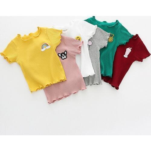 2020 Soft Colorful Cute Newborn Baby Girls Summer Embroidered Short Sleeves T-Shirts Children Kids Clothes