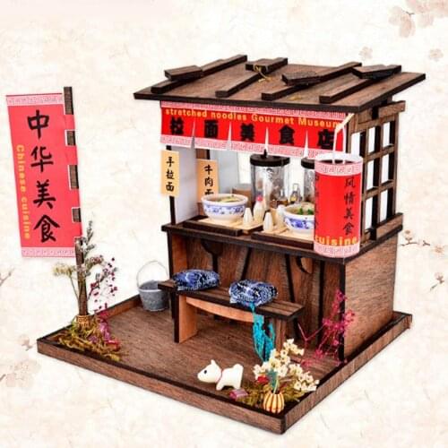 DIY Handcraft Miniature Project Wooden Dolls House Antique Handpulled Noodles Shop Kids Birthday Gift Hands-On Toy