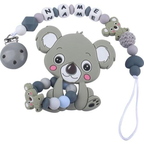 Grey Koala Animal Infant Toddler Baby Nipple Clip Holder Chain Kids Child Baby Pacifier Clips Holder