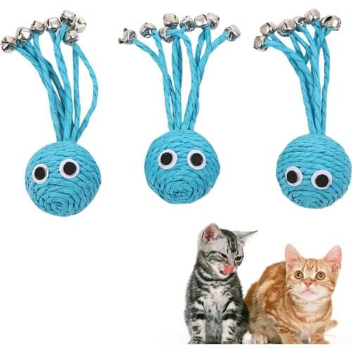 Blue Octopus Cat Toy Paper Rope Weaving With Bell Kitten Interactive Playing Ball Scratch-resistant Squeak Toy Cat Supplies