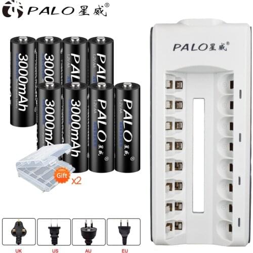 PALO 8 slots LED display smart battery charger for AA/AAA rechargeable battery+ Ni-MH 1.2V AAA/AA rechargeable battery batteries