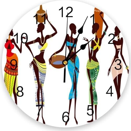 Modern Wall Clock African Women Bottle PVC Wall Clock Home Decor Bedroom Silent Oclock Watch Wall for Living Room