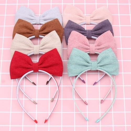 Corduroy Hairband for Girls Handmade Solid Big Hair Bows Headband with Teeth Hair Hoop Children Kids Fashion Hair Accessories