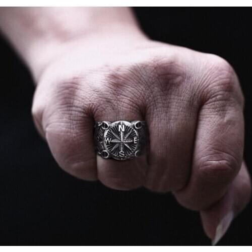 Vintage Northern Pirate Compass Stainless Steel Marine Ring Amulet Rings Nordic Luxury Personality Jewelry Dropshipping OSR617