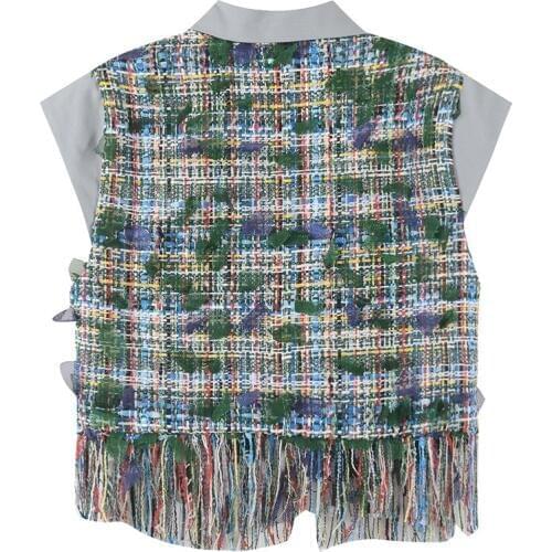 Sweet Green Knitting Short Tassel Vest Women 2020 New Turn-Down Collar Sleeveless Tweed Jacket Summer Vintage College Waistcoat