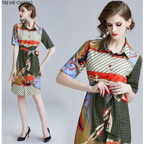 Women Dress New Fashion Retro Spring Summer Elegant Bodycon Vintage Casual Party Runway Print Work Office Midi Shirt Dresses