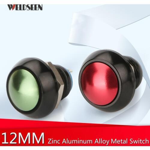 12mm Button Metal Electronic Switch Zinc Aluminum Alloy Self-Locking Self-Reset Silver Plating Welding Car Modification DIY