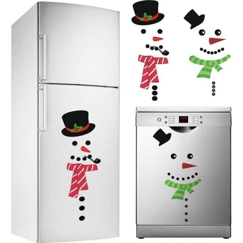 2 Set Christmas Refrigerator Decals Self-Adhensive Snowman Face Sticker Decorations for Fridge Wall Window Cabinets Door
