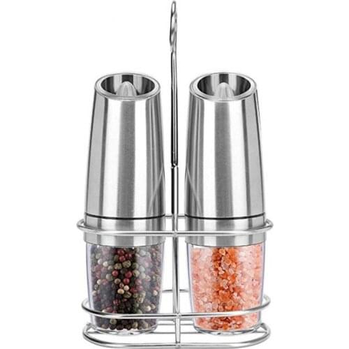 2 Pcs/Set Electric Pepper Grinder Stainless Steel Automatic Gravity Induction Salt Pepper Mill Kitchen Herb Spice Tools JU31615