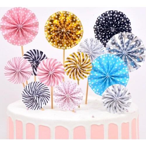 4Pcs Mini Paper Fan Cake Topper Cupcake Sunflower Folding Fan Flag Cake Decoration For Childrens Birthday Wedding Anniversary