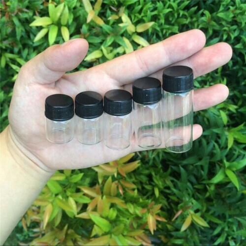 5ml 6ml 7ml 10ml 14ml Mini Glass Bottles With Plastic Black Screw Cap Glass Vials Plastic Jars Bottles