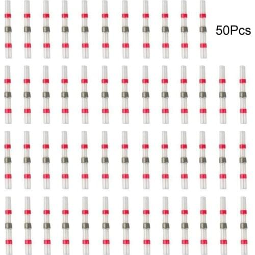 50 Pcs Heat Shrink Butt Crimp Terminals Waterproof Solder Seal Electrical Butt Connectors Wire Cable Splice Terminal Kit