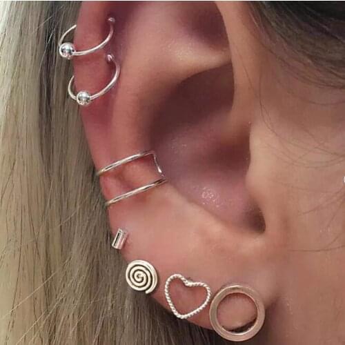 7pcs/set Fashion Trend Love Stud Earrings Set Bohemian Heart Spiral Geometric Earring Round Earrings Trendy 2021