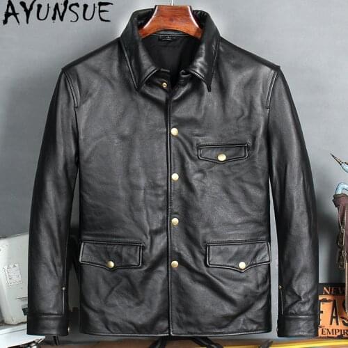 AYUNSUE Mens Leather Jacket 2020 Real Genuine Leather Jackets for Men 100% Cow Learher Coats Cowhide Chaqueta Cuero Hombre