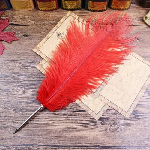 Free shipping, Red Ostrich feather Gift Item,stationery ballpoint pen