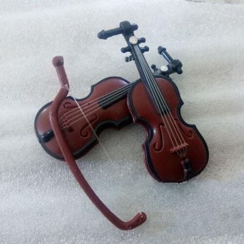 5pcs Figurine Mini Violin Guitar Dollhouse Crafts Music Instrument Miniature DIY 1/12 Dolls House Wooden Violin with Case Stand