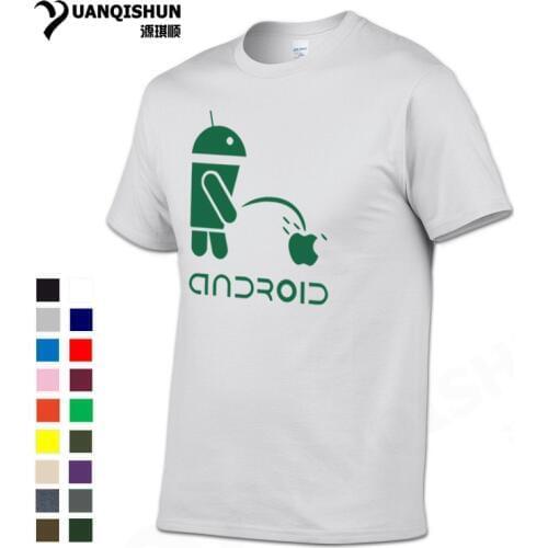 YUANQISHUN 2019 Boutique T-shirt Funny Android Robot Men Tshirt Spoof Apple Logo Humor Printed T Shirt 100% Cotton O-Neck Tees