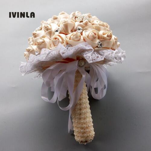 Hot selling cream Diamond Crystal Marriage Wedding Bouquet Rose Bride Bouquet for wedding decoration