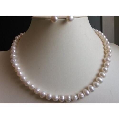 Perfect Cultured Freshwater Pearl Necklace Earrings Jewellery Set AA 7-8MM White Color Pearl Jewellery Fashion Ladys Gift