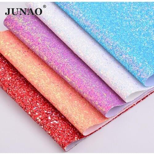 JUNAO 20*34cm Chunky Glitter Faux Leather Sheets Leatherette Sequins Fabric PU Leather Artificial Synthetic Leather DIY Crafts