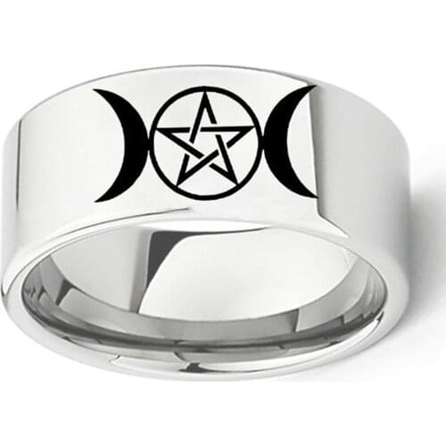 Pentagram Triple Moon Goddess Wicca Witchcraft Witch Moon Ring Titanium Engagement Wedding Rings Size 6 7 8 9 10 11 12 13