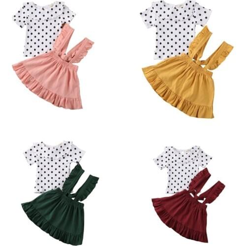 2Pcs Toddler Baby Girl Clothes Set Floral Romper Bodysuit and Suspender Overall Skirt Ruffle Sleeve Top Summer Outfit