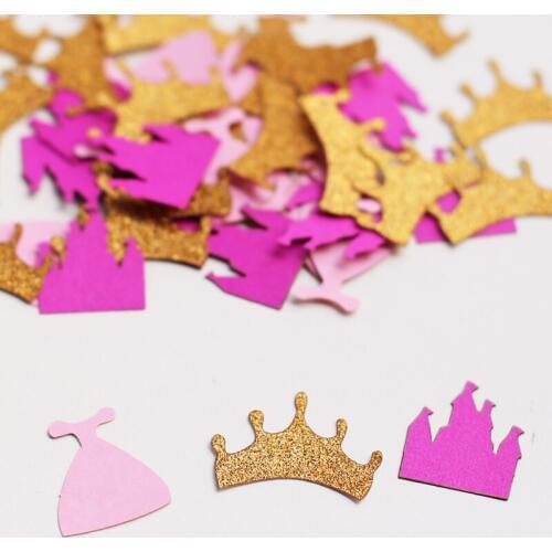 Princess Themed Confetti with Gold Glitter Crowns Set of 100 Assorted Pieces for a Birthday Party in Pretty Pinks and Gold Glite