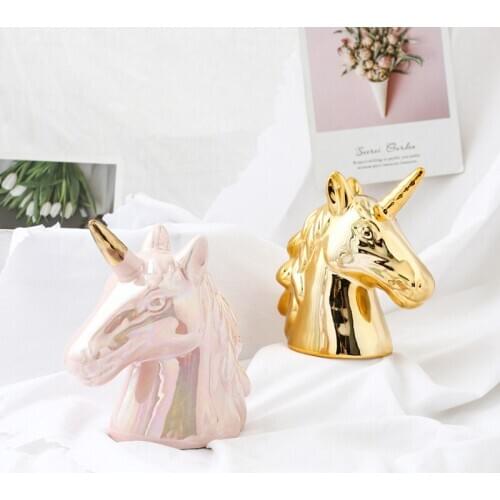 Unicorn Piggy Bank Coin Saving Box Home Decoration Golden Ceramics Crafts Money Box Creative Gift For Birthday Christmas