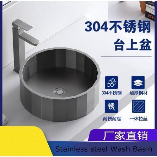 Stainless Steel Round Countertop Basin Wash Hand Basins Single Bowl Villa KTV Bar Wash Basin Bathroom Sink Bowls Shampoo Sinks