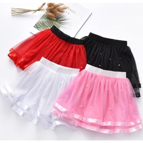Hot sale summer chiffon ball gown girls tutu skirt beading black tutu skirts girl tulle pearl fluffy skirts for girls pettiskirt