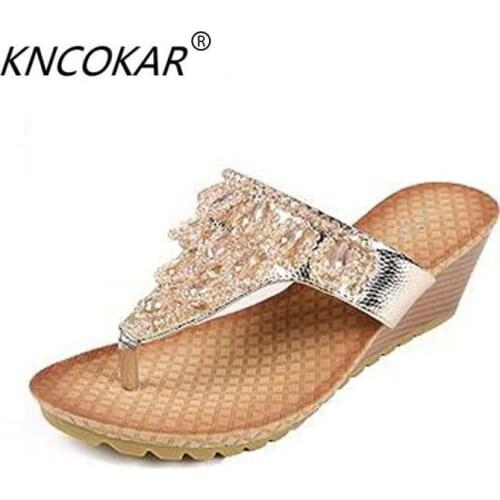 Summer beaded rhinestone flip-flop sandals wedges fashion flip flops shoes flip female slippers