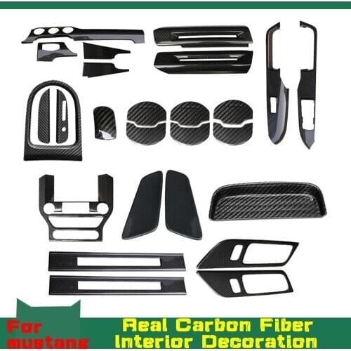Carbon Fiber Stickers Interior Central Console Dashboard Panel Trim Cover Decoration For Ford Mustang Accessories 2015