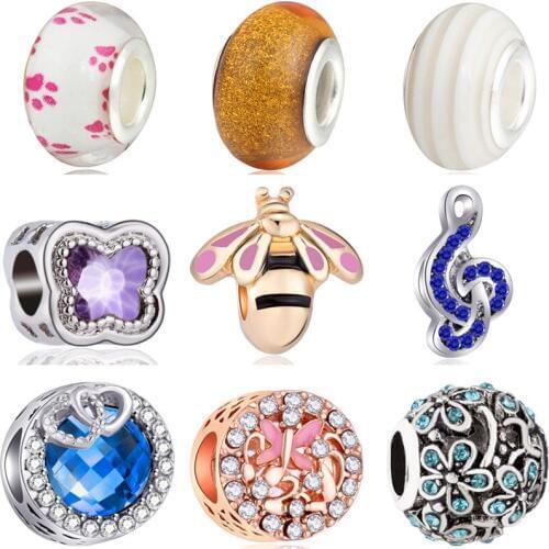New Arrived Alloy Butterfly Map Tree Music Rabbit Bee Crystal Charms Beads Fit Pandora Bracelets for Women Pulsera DIY Bijoux