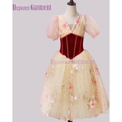 New Adult Or Children Ballet Costumes Embroidered Burgundy Ballet_Dress For Flora Theater 2021