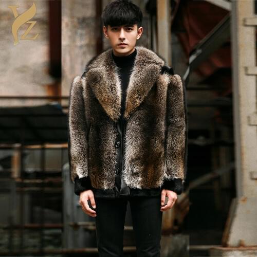 Creative Design Wholeskin Raccoon Dog Fur Coats For Men Mink Fur Jackets With Warm Turn Down Collar Real Fur Coat Winter Tops