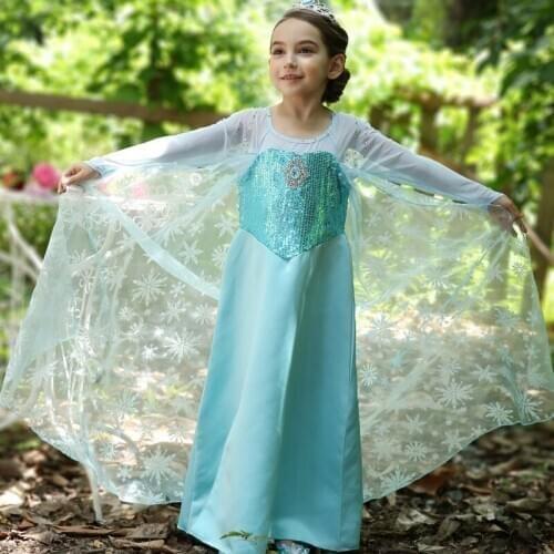 3-10 Years Child Halloween Elsa Cosplay Costume Girls Elsa Dress Monsoon Kids Long Snow Queen Dress Children Christmas Clothing