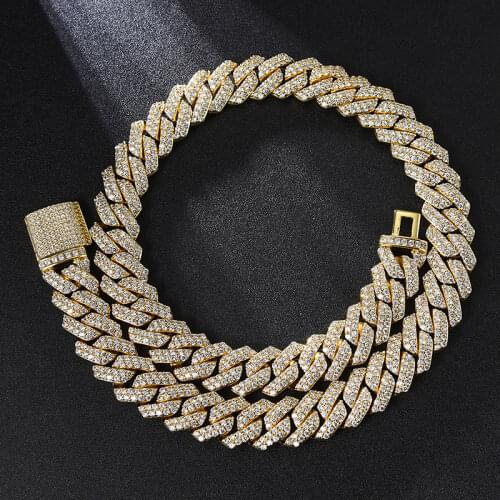 D&Z 14mm Box Clasp Cuban Link Necklace Iced Out Cubic Zirconia Necklace Hip Hop Men Fashion Jewelry CZ Stones Hip Hop Rapper