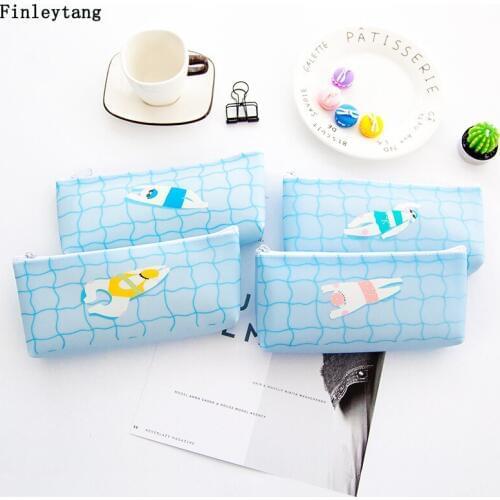 Pencil Case PU Leather Stationery Swimming Party Pencil Bag Blue Pencil Cases Creative Fashion Boy Girl Gift School Supplies