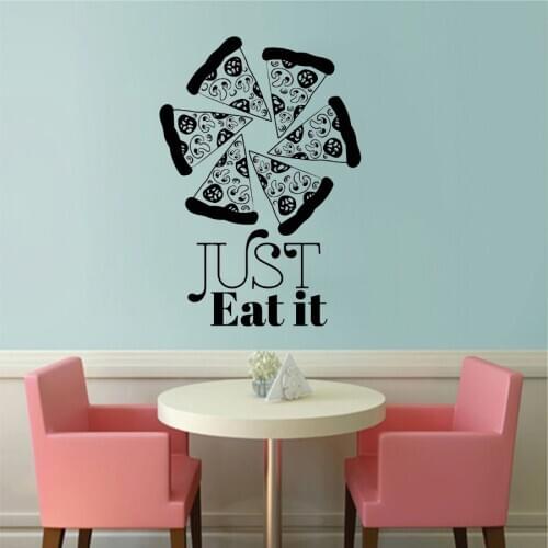 Pizzeria Funny Wall Decor Pizza Shop Vinyl Wall Sticker Just Eat It Quote Dining Room Wallpaper Pizza Wall Window Decals AY1331