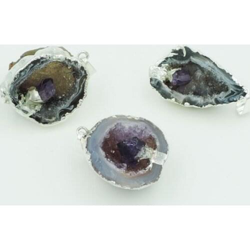 Natural Onyx Geode Cluster With Purple Quartz Point Pendants Of Silve r Cladding 30-40mm Long