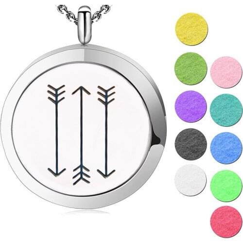 AMYA Silver Jewelry 30mm Arrow Aromatherapy Essential Oils Stainless Steel pendant Perfume Diffuser Locket Necklace
