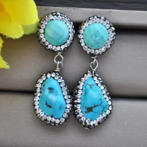 Z10528 20mm Blue Baroque Turquoise All CZ Dangle Earring 925ss