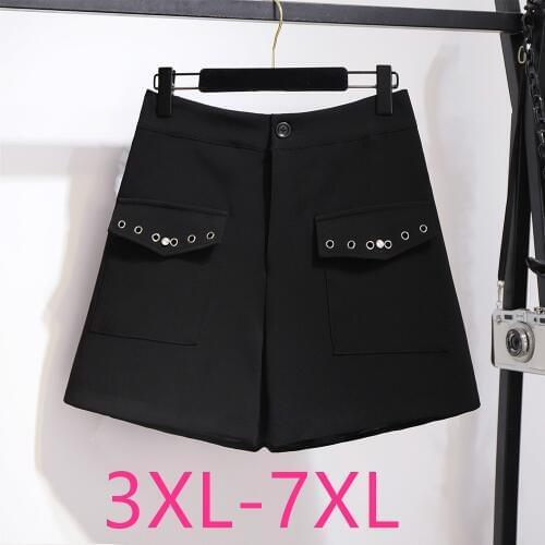2021 spring autumn winter plus size shorts for women large casual loose elastic waist wide leg shorts black 3XL 4XL 5XL 6XL 7XL
