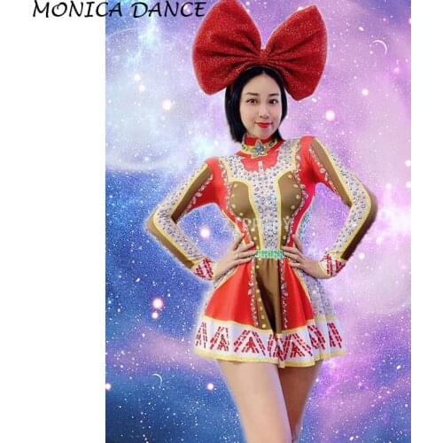 Sexy Stage Silver Red Rhinestones Dress Womens Christmas Bar Singer Sexy Outfit Stage Dance Birthday Prom Show Dress