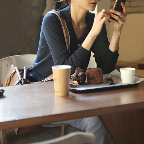 Lapel sweater cardigan womens short spring 2021 new Korean version all-match cotton long-sleeved small coat SR11071